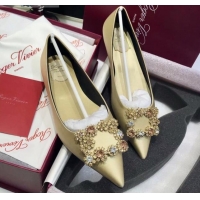 Unique Grade Roger Vivier Flower Strass Buckle Ballerinas in Silk Satin Champagne 052604