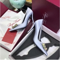 Discount Roger Vivier Silk Flower Strass Pumps With 10cm Heel Grey-Blue 052615