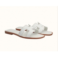 Top Quality Hermes Oran Flat Slipper Sandals in Natural Leather H701038 White