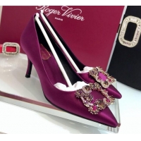 Discount Design Roger Vivier Silk Flower Strass Pumps With 7cm Heel Purple 052623