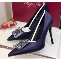 Stylish Roger Vivier Silk Flower Strass Pumps With 10cm Heel Blue 052621