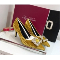 Top Quality Roger Vivier Strips Velvet Flower Strass Pumps With 7cm Heel Ginger 052630