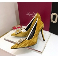 Top Quality Roger Vivier Strips Velvet Flower Strass Pumps With 10cm Heel Ginger 052628