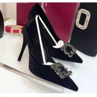 Low Cost Roger Vivier Strips Velvet Flower Strass Pumps With 10cm Heel Black 052639