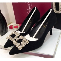 Best Design Roger Vivier Suede Flower Strass Pumps With 7cm Heel Black 052641