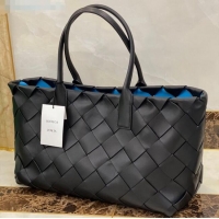 Promotional Bottega Veneta Large Tote Bag in Woven Lambskin BV0504 Black/Blue 2021