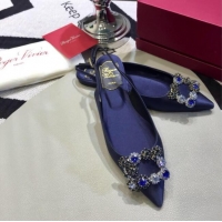 Best Price Roger Vivier Flower Strass Buckle Sling Back Ballerinas in Silk Satin Royal Blue 052656