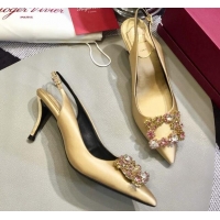 Grade Design Roger Vivier Silk Flower Strass Buckle Sling Back Pump With 7cm Heel Champagne 052705