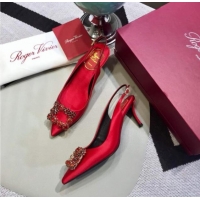 Custom Roger Vivier Silk Flower Strass Buckle Sling Back Pump With 7cm Heel Red 052707