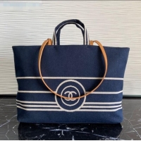 Promotional Chanel Striped Denim Large Shopping Bag C31727 Blue 2021