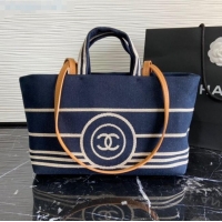 Good Product Chanel Striped Denim Small Shopping Bag C31728 Blue 2021