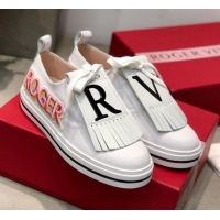 Well Crafted Roger Vivier Canvas Sneakers with Detachable Tassel White 111448