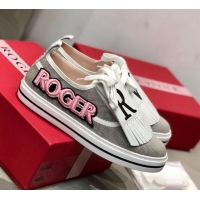 Perfect Roger Vivier Canvas Sneakers with Detachable Tassel Grey 111450