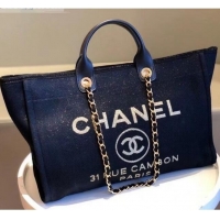 Free Shipping Chanel Deauville Shiny Denim Maxi Shopping Bag A93786 Blue 2021 09