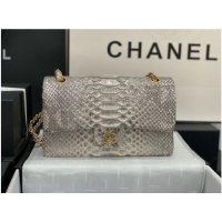 Grade Quality Chanel Classic Handbag Python Leather Silver A01112 Gold Hardware