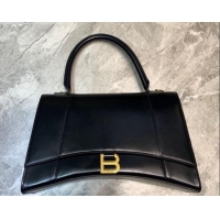 Best Quality Balenciaga Hourglass Large Top Handle Bag in Shiny Box Calfskin B1417 Black/Gold 2020