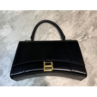 Well Crafted Balenciaga Hourglass Medium Top Handle Bag in Shiny Box Calfskin B1418 Black/Gold 2020