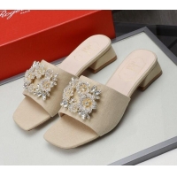 Perfect Roger Vivier Canvas Slide Sandals 3cm 030809 Beige