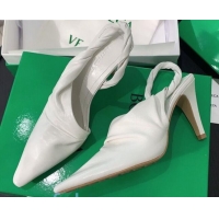 Luxury Bottega Veneta Lambskin Slingback Pumps 85mm Heel White 080657