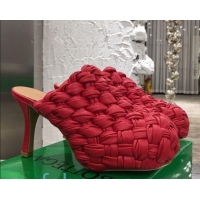 Super Quality Bottega Veneta Bold Woven Lambskin Platform Mules 100mm Heel 080659 Red