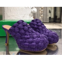 Low Cost Bottega Veneta Bold Woven Lambskin Platform Mules 100mm Heel 080659 Purple