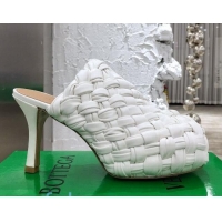 Good Looking Bottega Veneta Bold Woven Lambskin Platform Mules 100mm Heel 080659 White