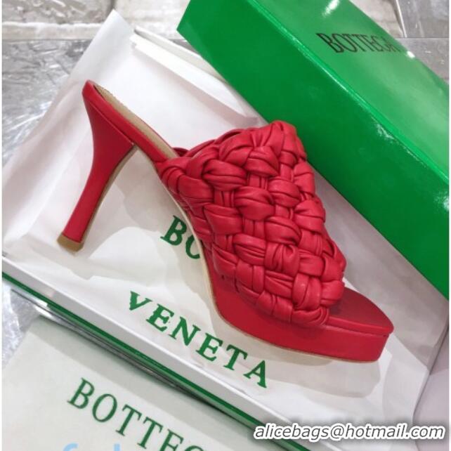 Grade Quality Bottega Veneta Board Woven Lambskin Platform Sandals 100mm Heel 080701 Red