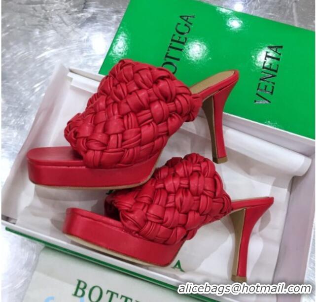 Grade Quality Bottega Veneta Board Woven Lambskin Platform Sandals 100mm Heel 080701 Red