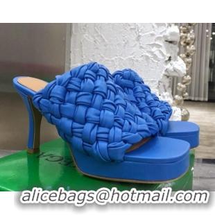 Top Grade Bottega Veneta Board Woven Lambskin Platform Sandals 100mm Heel 080701 Royal Blue