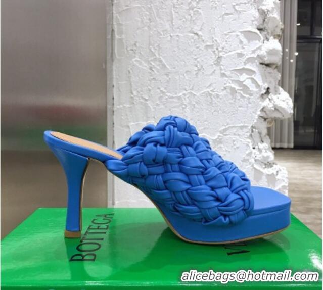 Top Grade Bottega Veneta Board Woven Lambskin Platform Sandals 100mm Heel 080701 Royal Blue