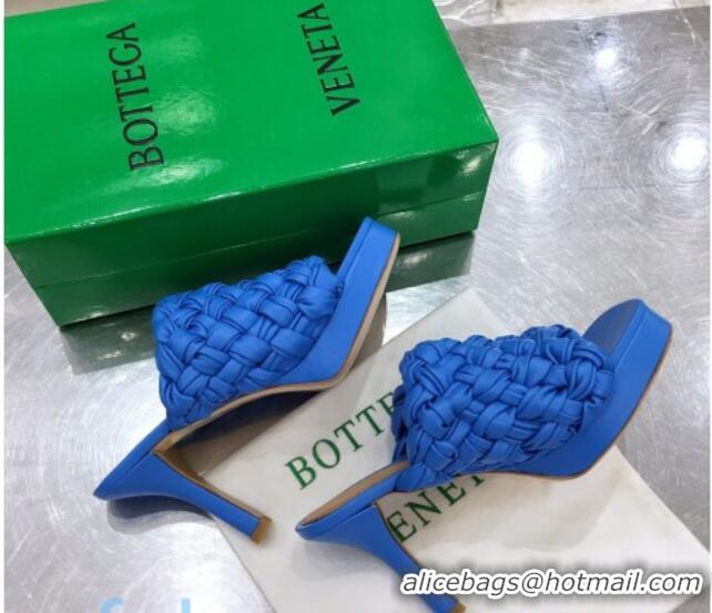 Top Grade Bottega Veneta Board Woven Lambskin Platform Sandals 100mm Heel 080701 Royal Blue