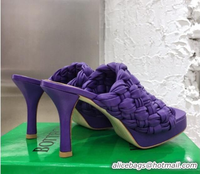 Pretty Style Bottega Veneta Board Woven Lambskin Platform Sandals 100mm Heel 080701 Purple