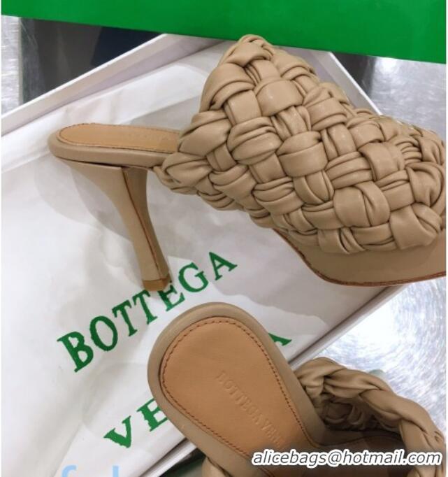 Good Taste Bottega Veneta Board Woven Lambskin Platform Sandals 100mm Heel 080701 Beige