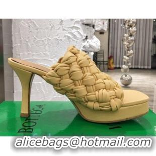 Top Quality Bottega Veneta Board Woven Lambskin Platform Sandals 100mm Heel 080701 Yellow