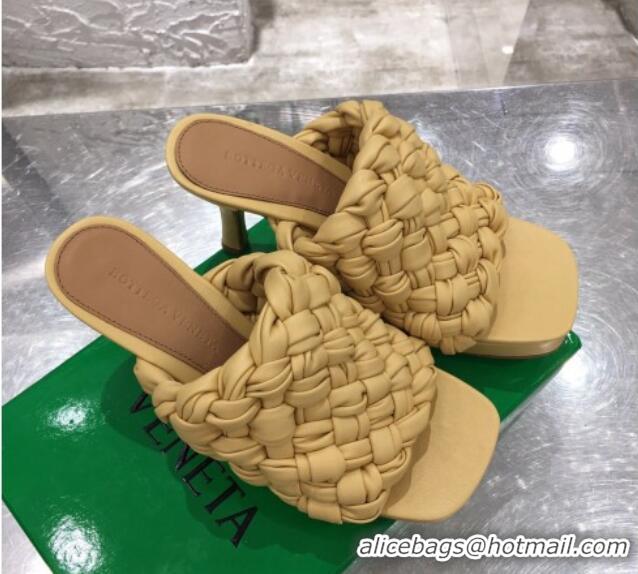 Top Quality Bottega Veneta Board Woven Lambskin Platform Sandals 100mm Heel 080701 Yellow