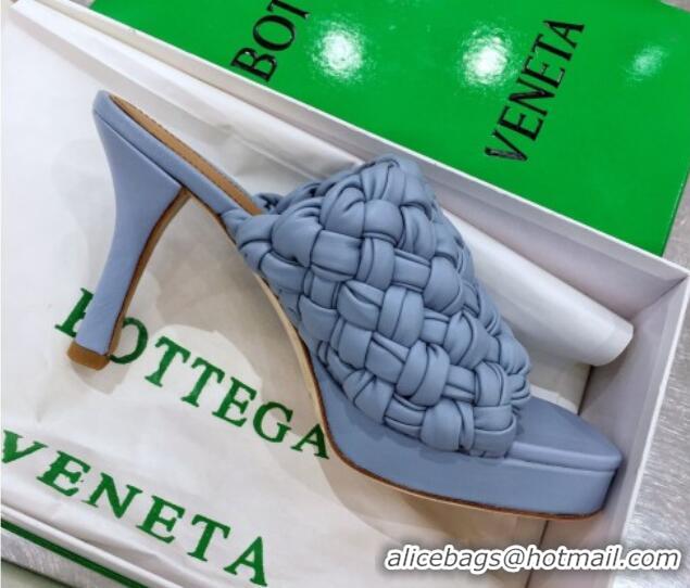 Perfect Bottega Veneta Board Woven Lambskin Platform Sandals 100mm Heel Ice Blue