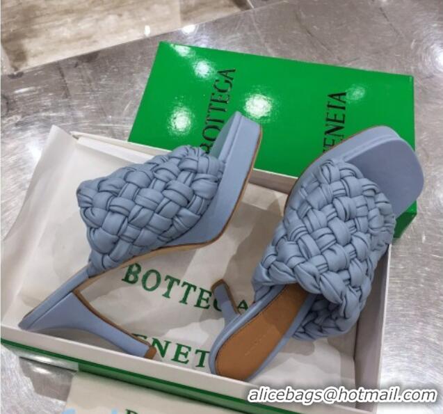 Perfect Bottega Veneta Board Woven Lambskin Platform Sandals 100mm Heel Ice Blue