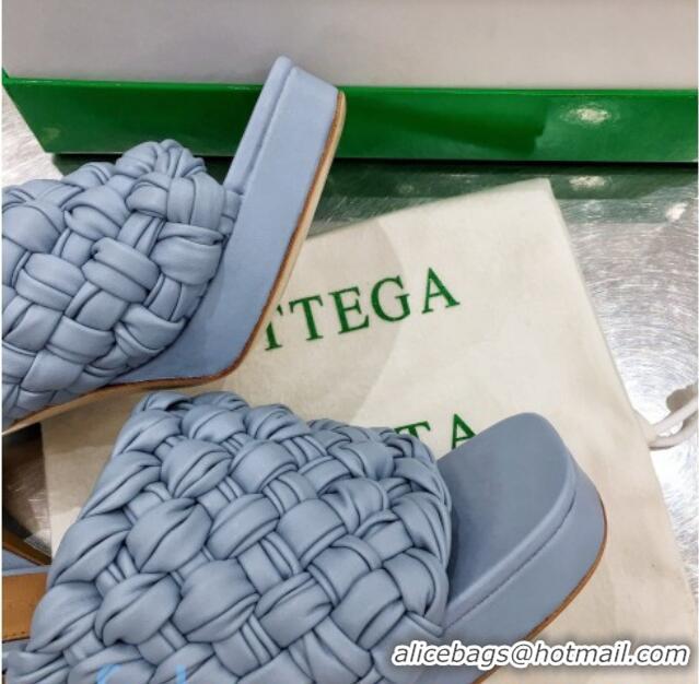 Perfect Bottega Veneta Board Woven Lambskin Platform Sandals 100mm Heel Ice Blue