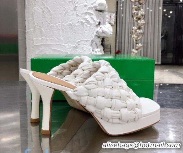 Top Quality Bottega Veneta Board Woven Lambskin Platform Sandals 100mm Heel 080709 White