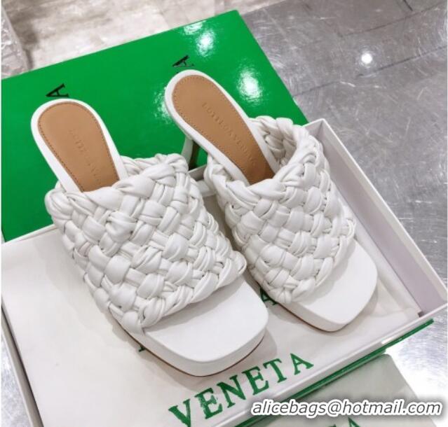 Top Quality Bottega Veneta Board Woven Lambskin Platform Sandals 100mm Heel 080709 White