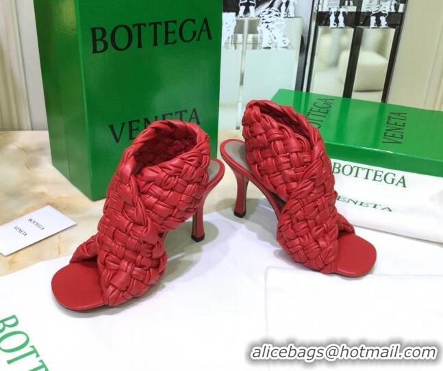 Best Price Bottega Veneta BV Board Sandals in ntrecciato Nappa leather 9cm Heel 081161 Red