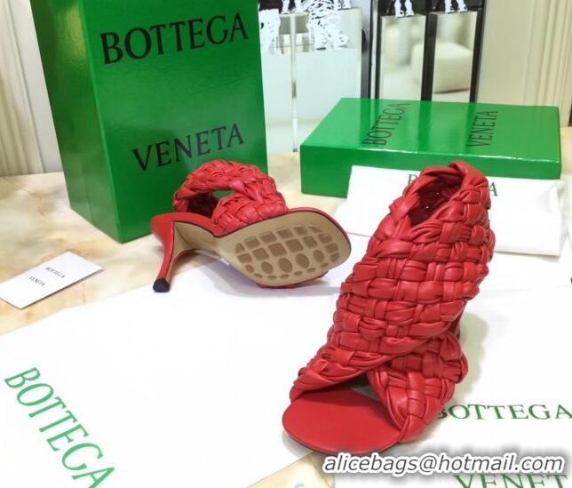 Best Price Bottega Veneta BV Board Sandals in ntrecciato Nappa leather 9cm Heel 081161 Red