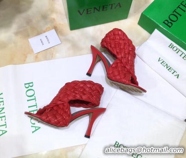 Best Price Bottega Veneta BV Board Sandals in ntrecciato Nappa leather 9cm Heel 081161 Red