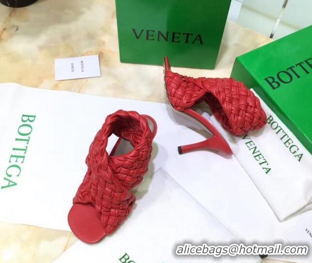 Best Price Bottega Veneta BV Board Sandals in ntrecciato Nappa leather 9cm Heel 081161 Red