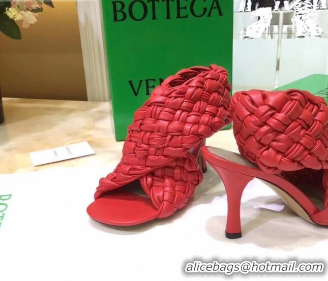 Best Price Bottega Veneta BV Board Sandals in ntrecciato Nappa leather 9cm Heel 081161 Red