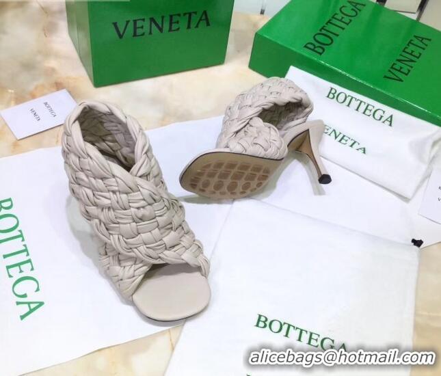 Best Luxury Bottega Veneta BV Board Sandals in ntrecciato Nappa leather 9cm Heel 081161 Off-White