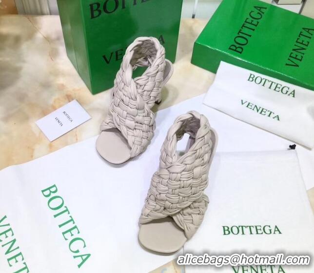 Best Luxury Bottega Veneta BV Board Sandals in ntrecciato Nappa leather 9cm Heel 081161 Off-White