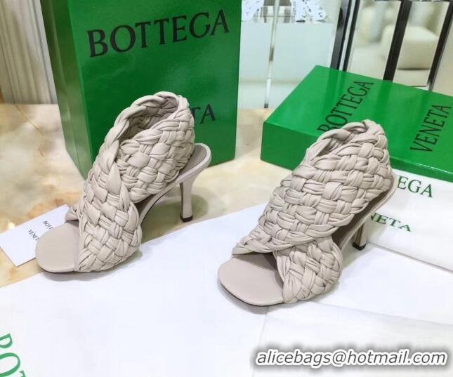 Best Luxury Bottega Veneta BV Board Sandals in ntrecciato Nappa leather 9cm Heel 081161 Off-White