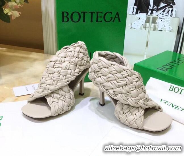 Best Luxury Bottega Veneta BV Board Sandals in ntrecciato Nappa leather 9cm Heel 081161 Off-White