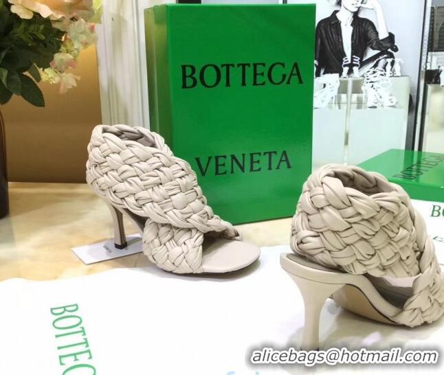 Best Luxury Bottega Veneta BV Board Sandals in ntrecciato Nappa leather 9cm Heel 081161 Off-White